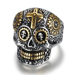 Punk Style Skull 316 Stainless Steel Men's Cross Ring | Wholesale Jewelry Only