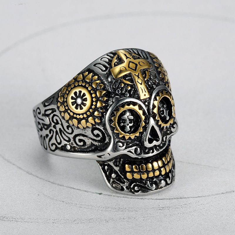 Punk Style Skull 316 Stainless Steel Men's Cross Ring | Wholesale Jewelry Only 1