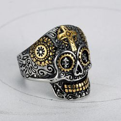 Punk Style Skull 316 Stainless Steel Men's Cross Ring | Wholesale Jewelry Only