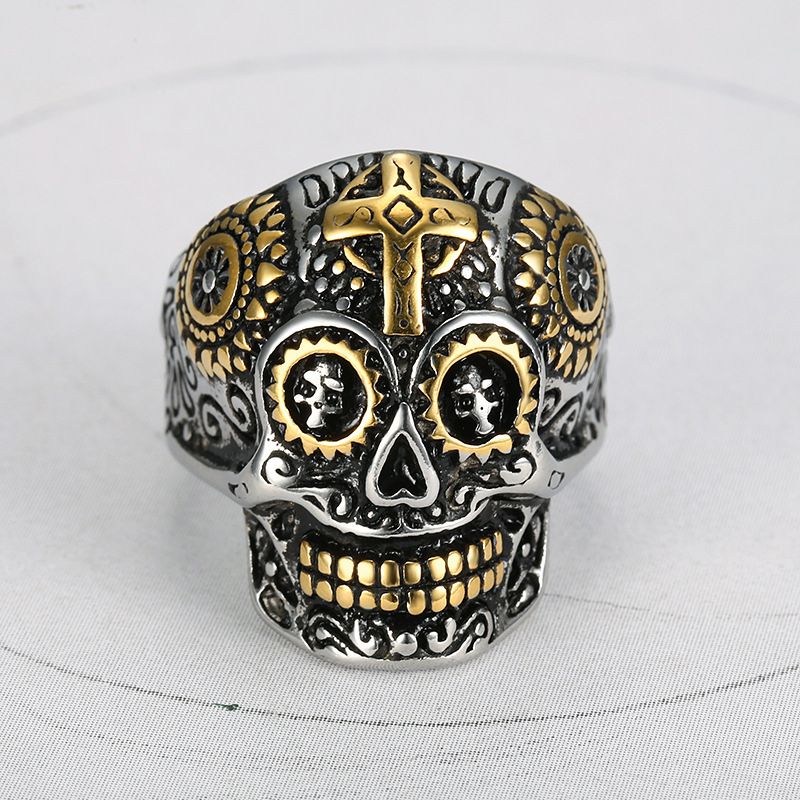 Punk Style Skull 316 Stainless Steel Men's Cross Ring | Wholesale Jewelry Only 2