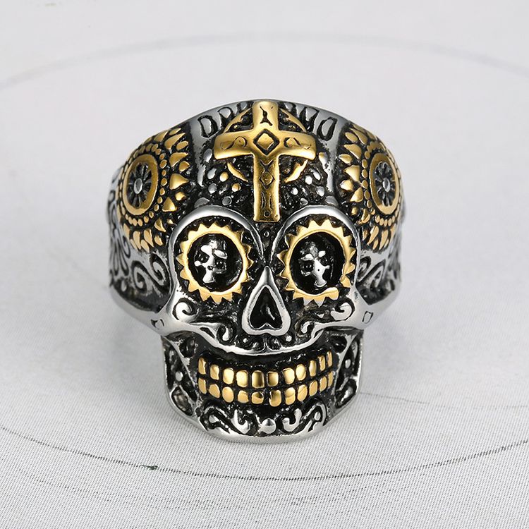 Punk Style Skull 316 Stainless Steel Men's Cross Ring | Wholesale Jewelry Only 2