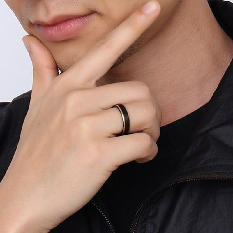 Fashion Men's Titanium Steel Brushed Black Gold Ring Wholesale | Wholesale Jewelry Only 2
