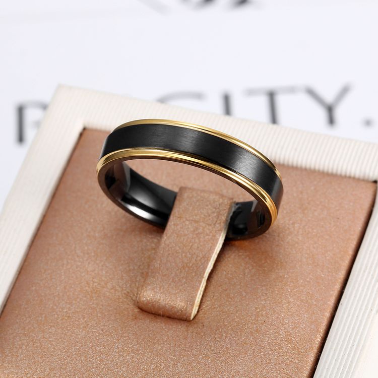 Fashion Men's Titanium Steel Brushed Black Gold Ring Wholesale | Wholesale Jewelry Only 3