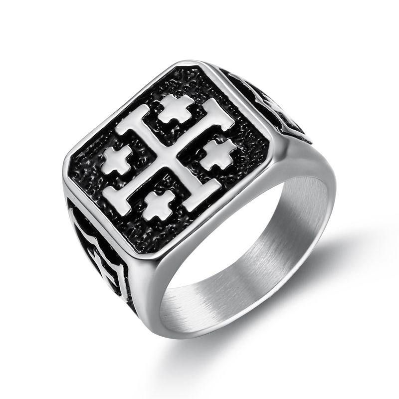 Hip Hop Street Vintage Men's 316L Titanium Cross Ring | Wholesale Jewelry Only 0