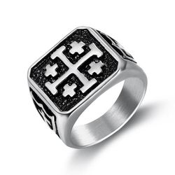 Hip Hop Street Vintage Men's 316L Titanium Cross Ring | Wholesale Jewelry Only