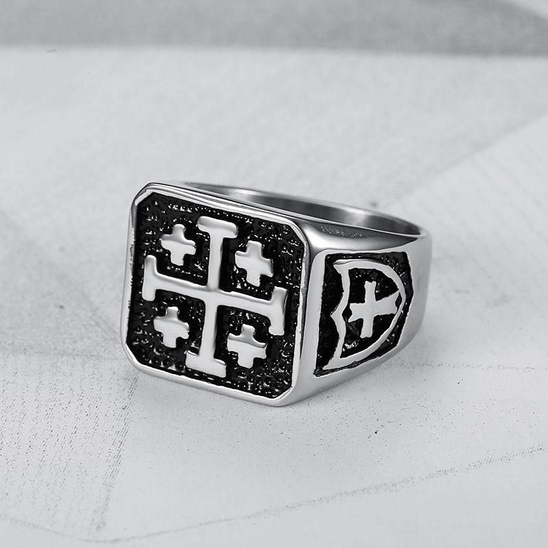 Hip Hop Street Vintage Men's 316L Titanium Cross Ring | Wholesale Jewelry Only 2