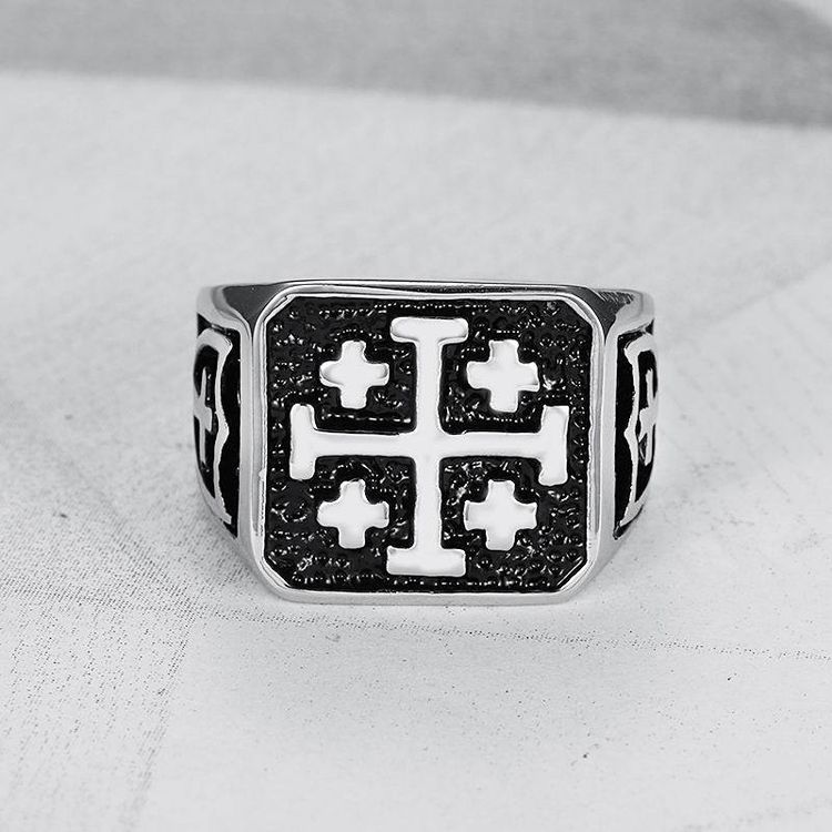 Hip Hop Street Vintage Men's 316L Titanium Cross Ring | Wholesale Jewelry Only 3