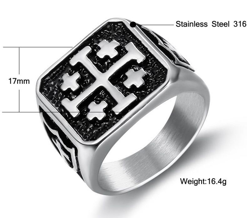 Hip Hop Street Vintage Men's 316L Titanium Cross Ring | Wholesale Jewelry Only 4