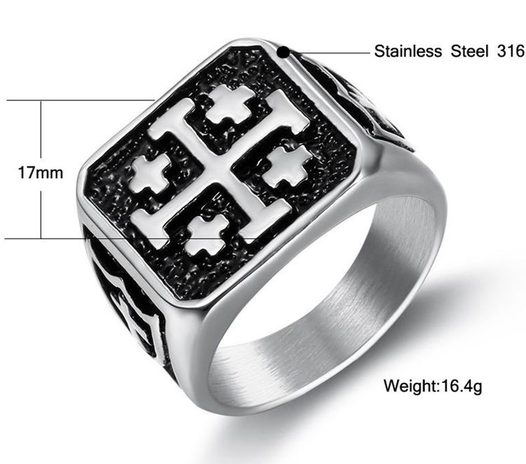 Hip Hop Street Vintage Men's 316L Titanium Cross Ring | Wholesale Jewelry Only 4