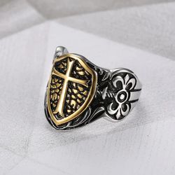 Vintage European cross shield stainless steel men's ring Wholesale | Wholesale Jewelry Only