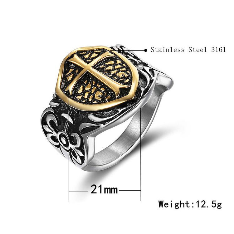 Vintage European cross shield stainless steel men's ring Wholesale | Wholesale Jewelry Only 3