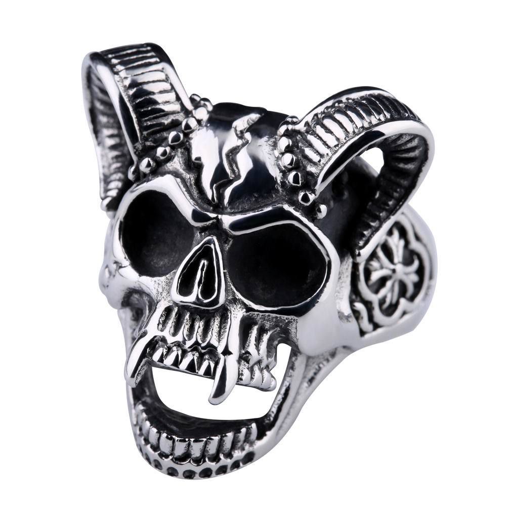 Retro Hip Hop Ram's Horn Titanium Bully Skull Men's Rings | Wholesale Jewelry Only 0