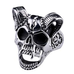 Retro Hip Hop Ram's Horn Titanium Bully Skull Men's Rings | Wholesale Jewelry Only