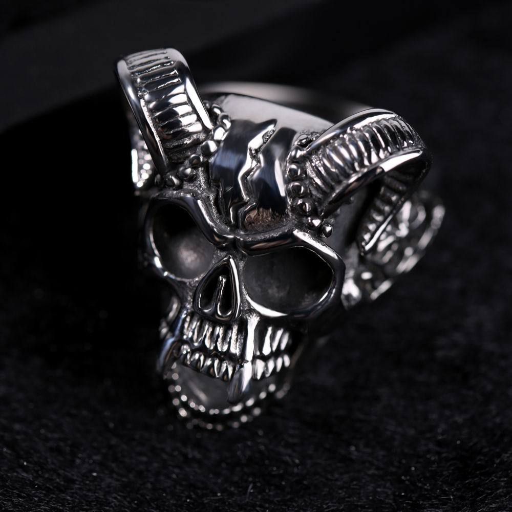 Retro Hip Hop Ram's Horn Titanium Bully Skull Men's Rings | Wholesale Jewelry Only 1