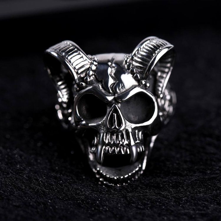Retro Hip Hop Ram's Horn Titanium Bully Skull Men's Rings | Wholesale Jewelry Only 2