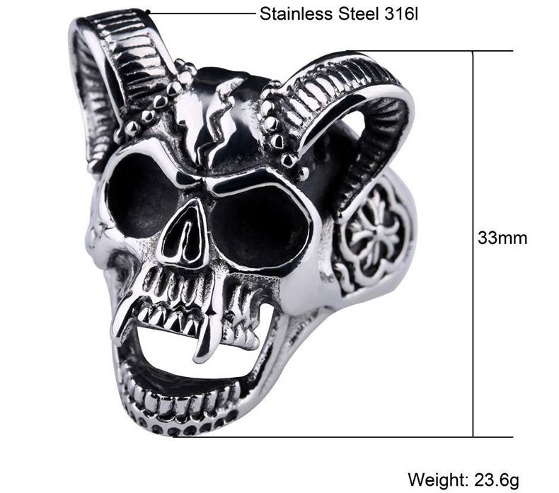Retro Hip Hop Ram's Horn Titanium Bully Skull Men's Rings | Wholesale Jewelry Only 4