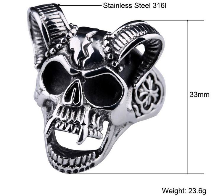 Retro Hip Hop Ram's Horn Titanium Bully Skull Men's Rings | Wholesale Jewelry Only 4