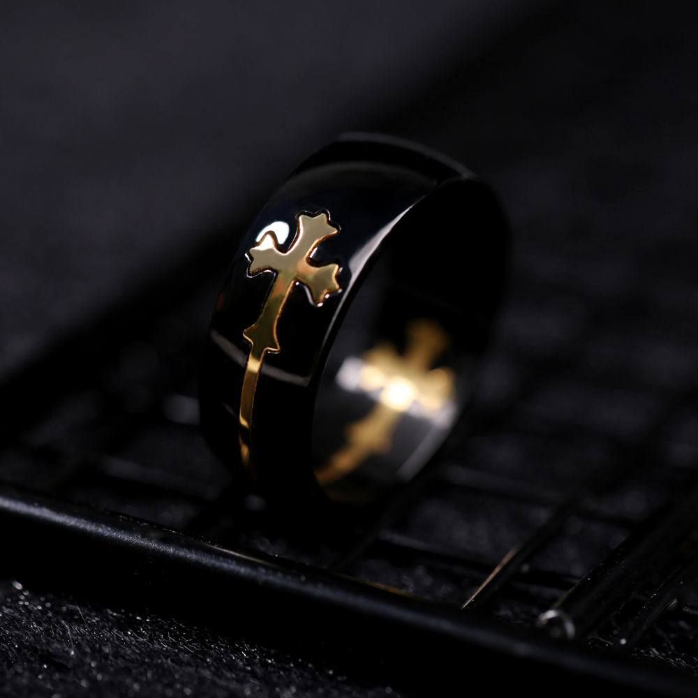 Removable Gold Cross Black Ring Men's Titanium Steel Ring | Wholesale Jewelry Only 1