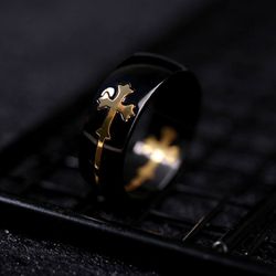 Removable Gold Cross Black Ring Men's Titanium Steel Ring | Wholesale Jewelry Only