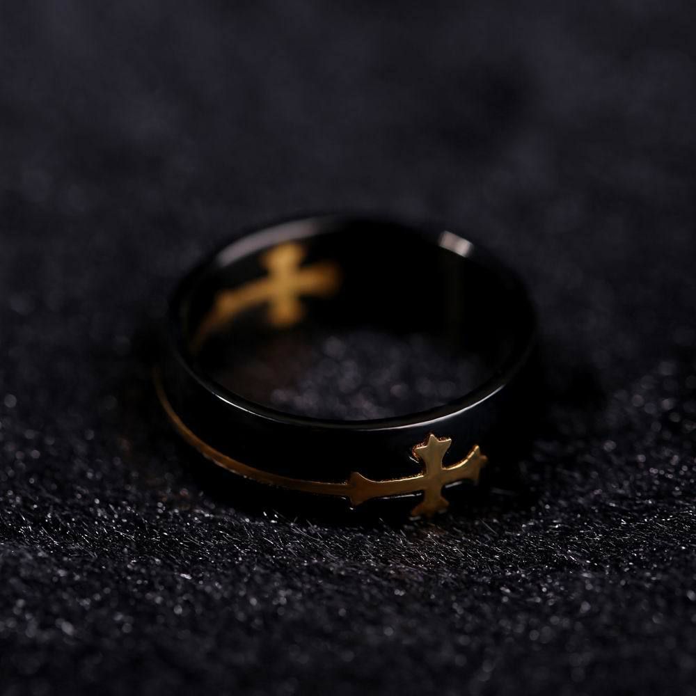 Removable Gold Cross Black Ring Men's Titanium Steel Ring | Wholesale Jewelry Only 3