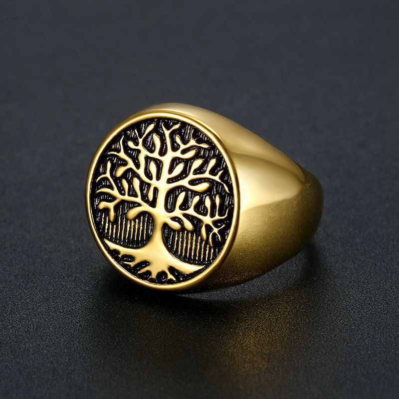 Hip Hop Punk Vintage Tree of Life Men's Stainless Steel Ring | Wholesale Jewelry Only 1