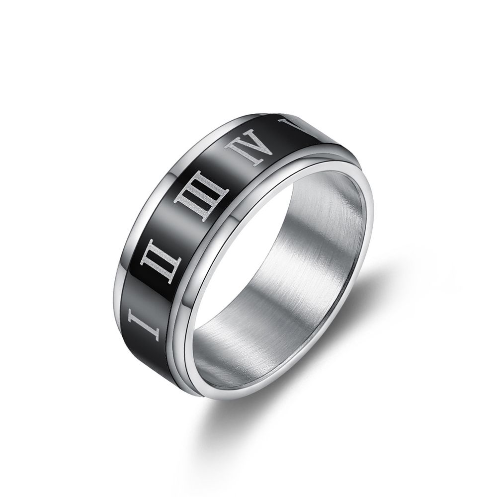 Turnable Roman Numerals Titanium Stainless Steel Men's Ring | Wholesale Jewelry Only 0