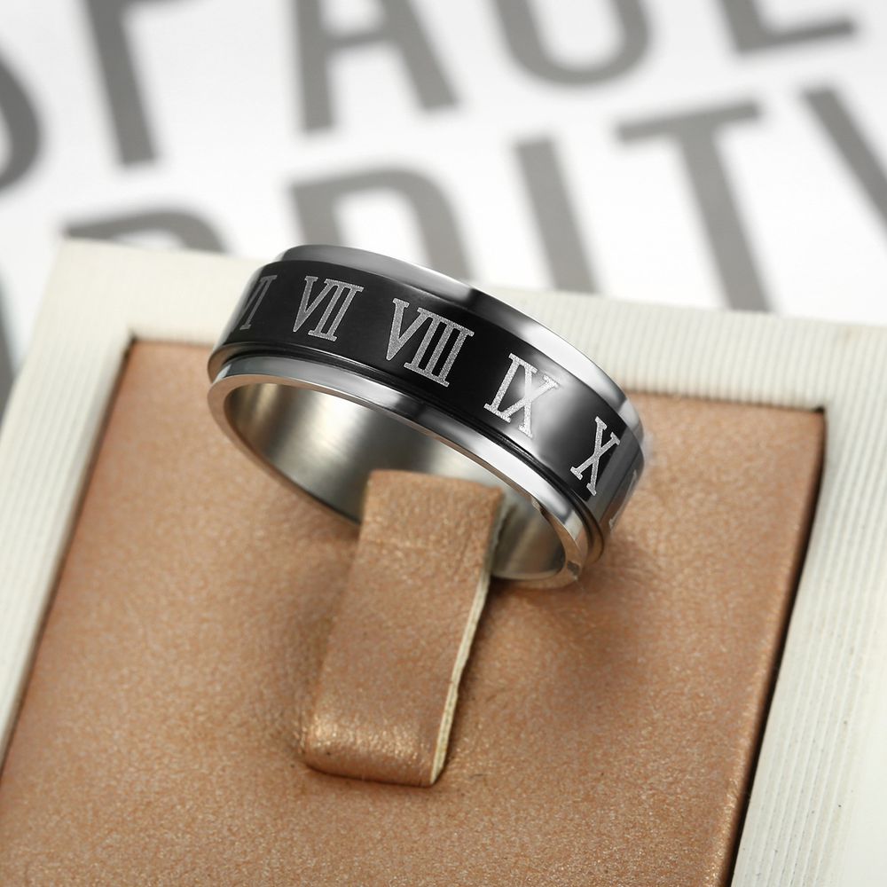 Turnable Roman Numerals Titanium Stainless Steel Men's Ring | Wholesale Jewelry Only 2
