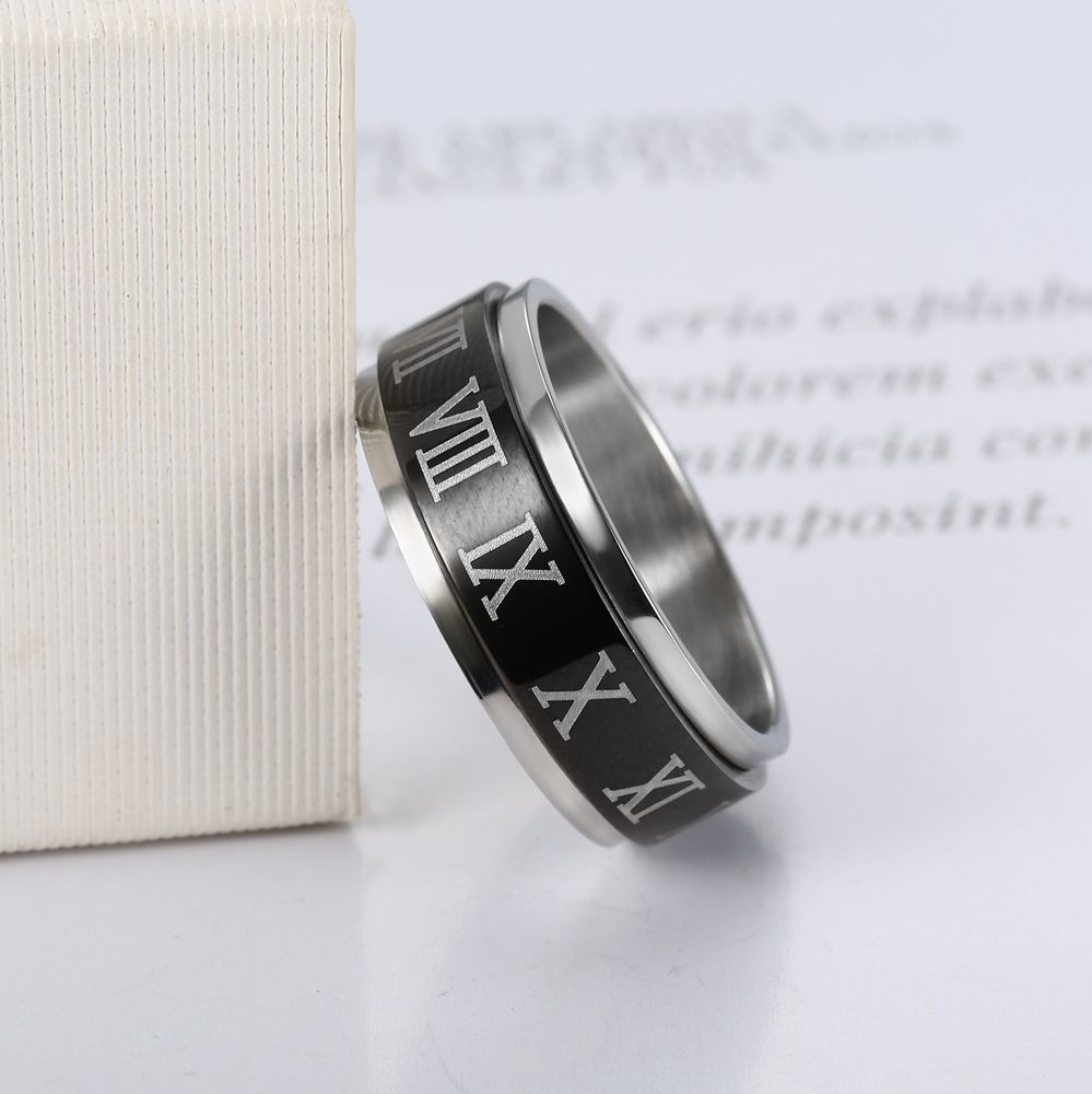 Turnable Roman Numerals Titanium Stainless Steel Men's Ring | Wholesale Jewelry Only 3