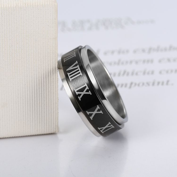 Turnable Roman Numerals Titanium Stainless Steel Men's Ring | Wholesale Jewelry Only 3
