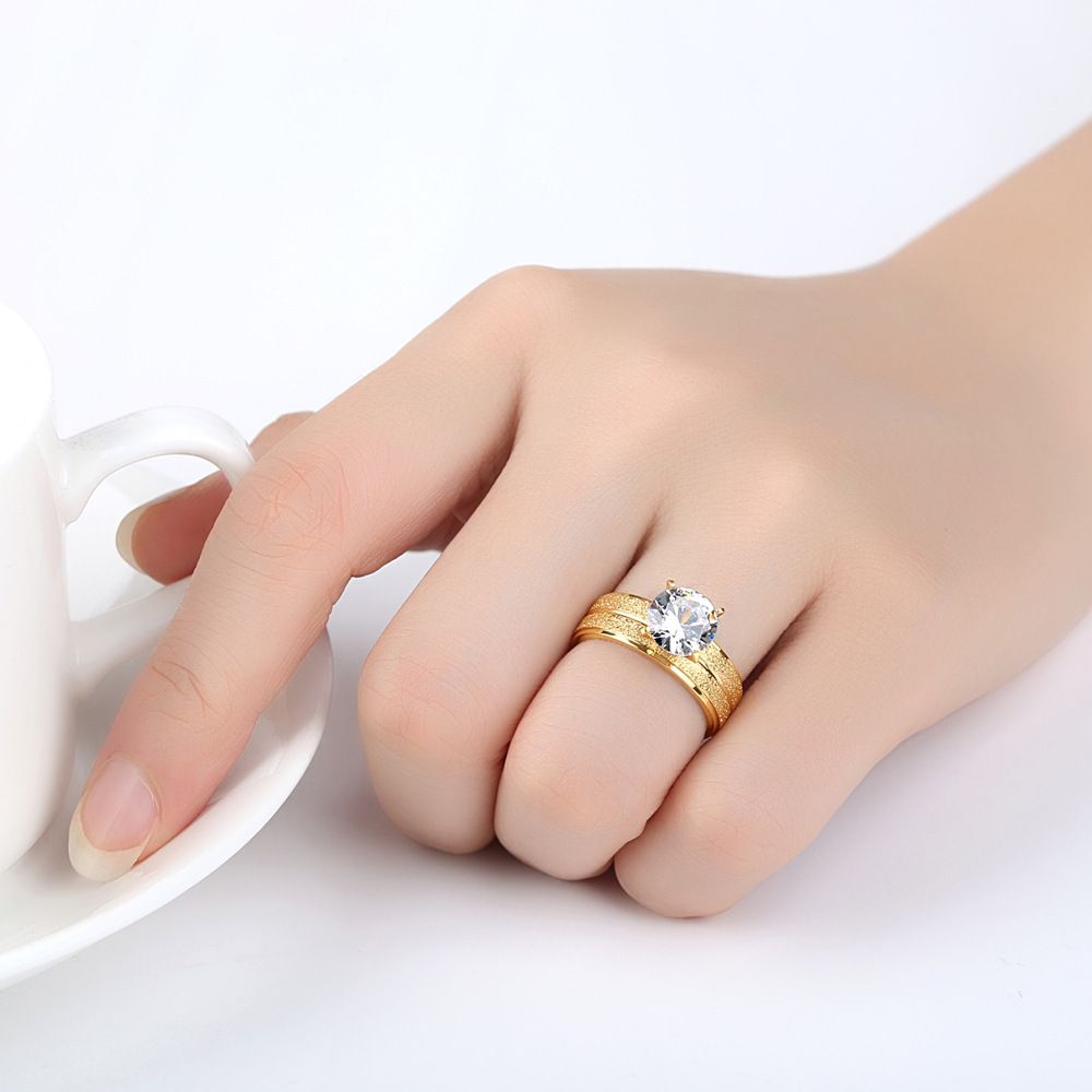 Fashion Four Claw Zirconia Frosted Titanium Women's Ring | Wholesale Jewelry Only 3