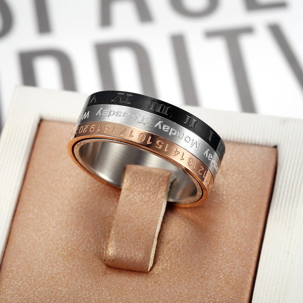 Tri-Color Calendar Ring Titanium Steel Roman Numerals Time Ring for Men | Wholesale Jewelry Only 2