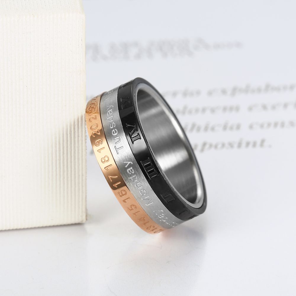 Tri-Color Calendar Ring Titanium Steel Roman Numerals Time Ring for Men | Wholesale Jewelry Only 3