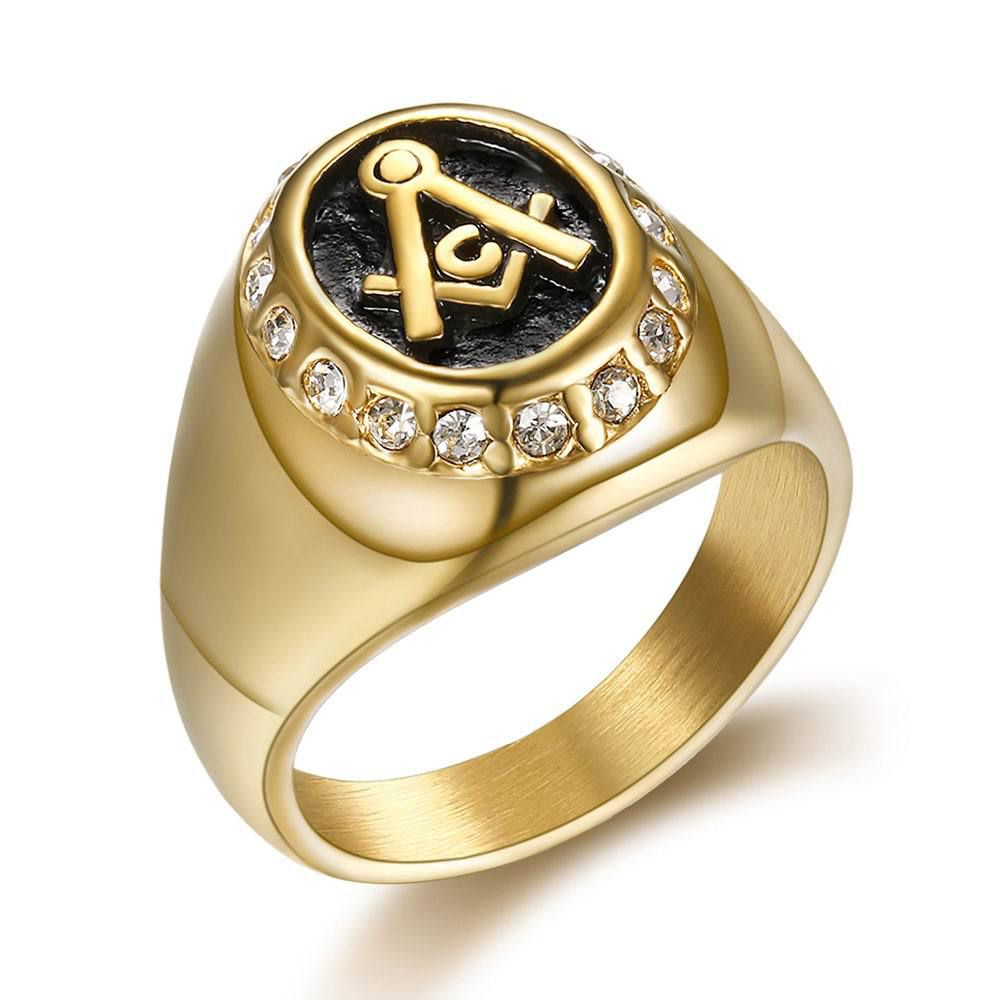 Vintage mysterious Gold Zirconia Men's Titanium Ring | Wholesale Jewelry Only 0
