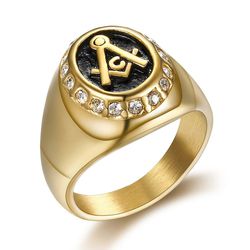 Vintage mysterious Gold Zirconia Men's Titanium Ring | Wholesale Jewelry Only