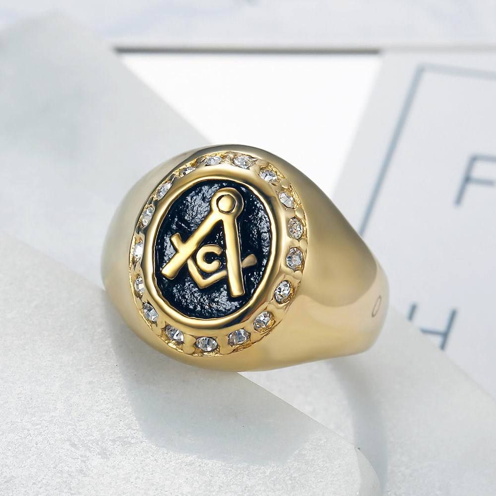 Vintage mysterious Gold Zirconia Men's Titanium Ring | Wholesale Jewelry Only 1