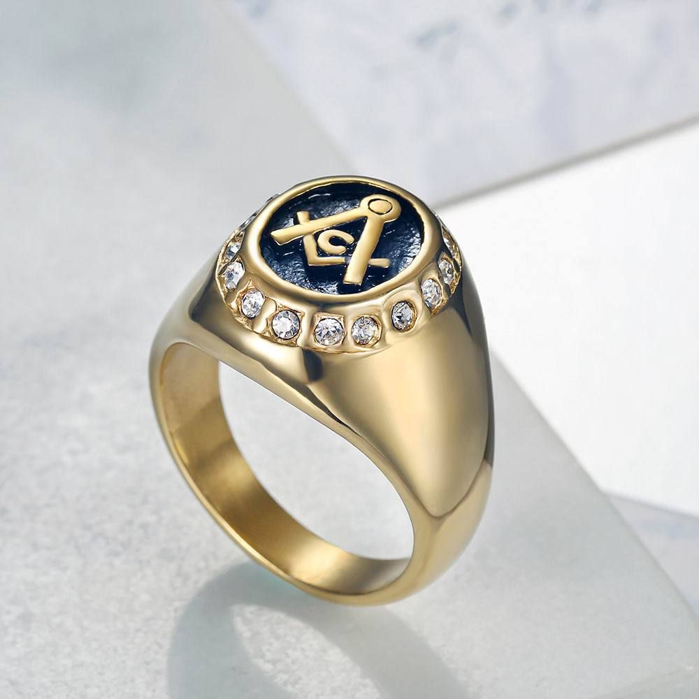 Vintage mysterious Gold Zirconia Men's Titanium Ring | Wholesale Jewelry Only 2
