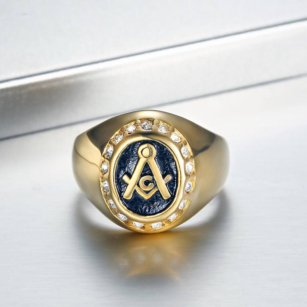 Vintage mysterious Gold Zirconia Men's Titanium Ring | Wholesale Jewelry Only 4