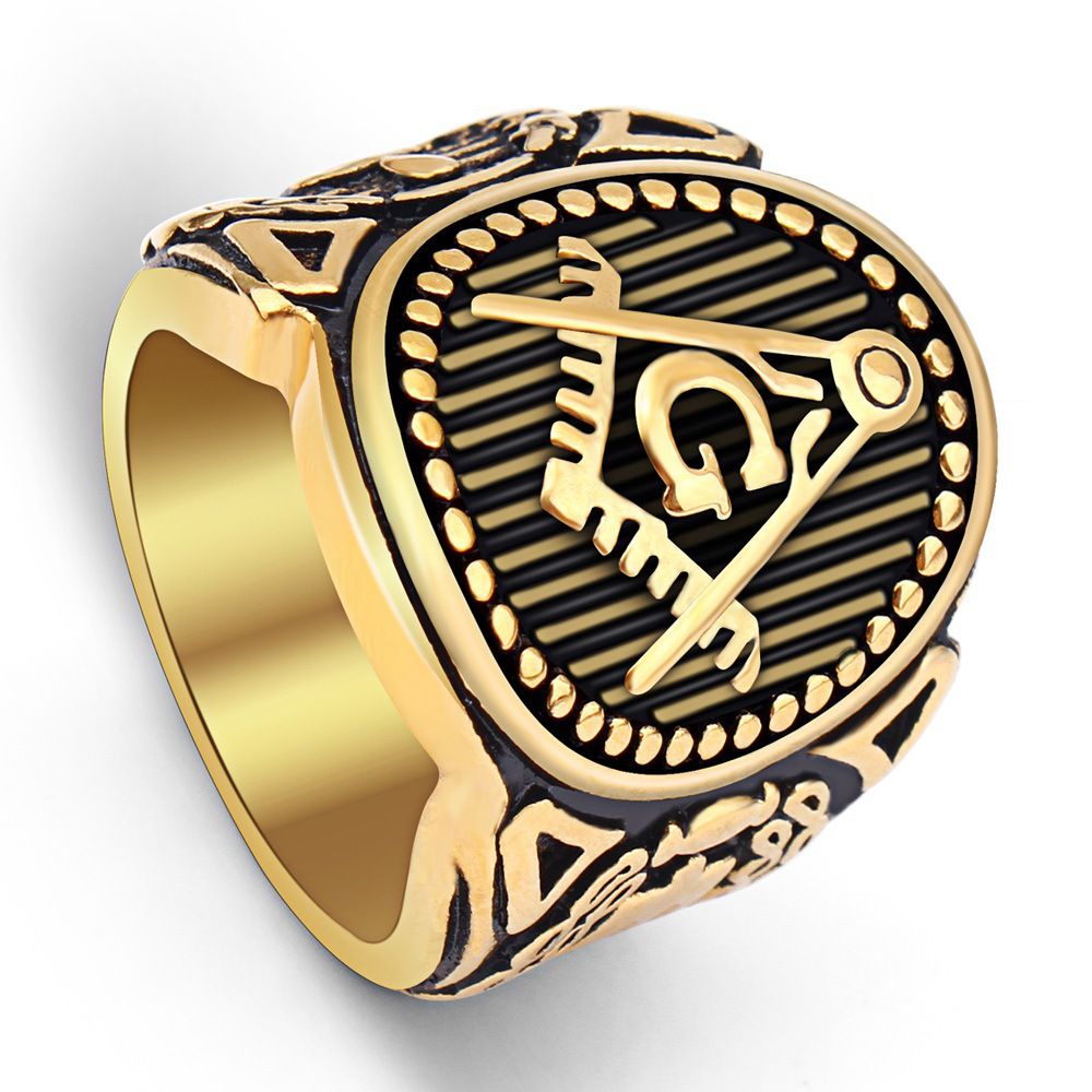 Retro Yellow Gold mysterious Pattern Men's Titanium Ring Wholesale | Wholesale Jewelry Only 0