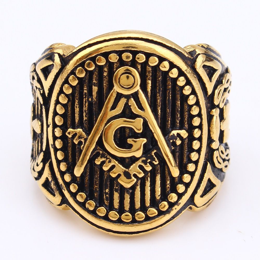 Retro Yellow Gold mysterious Pattern Men's Titanium Ring Wholesale | Wholesale Jewelry Only 1