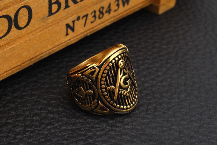 Retro Yellow Gold mysterious Pattern Men's Titanium Ring Wholesale | Wholesale Jewelry Only 2