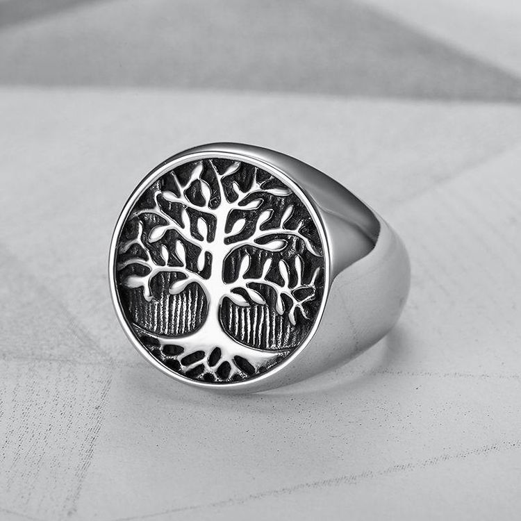 Creative Tree of Life Ring Titanium Steel Cast Men's Ring | Wholesale Jewelry Only 3