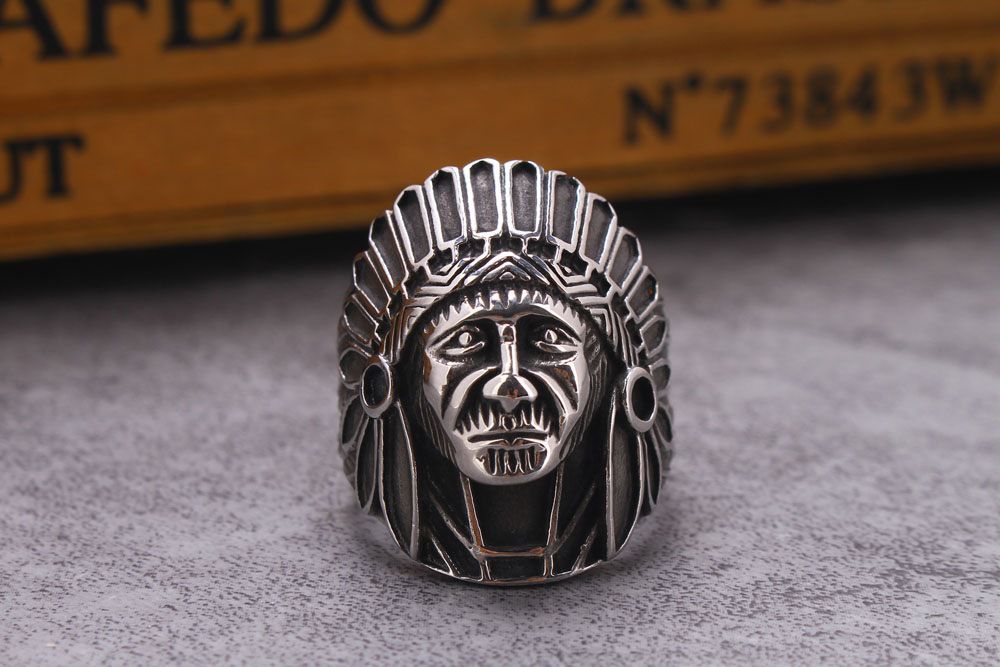 Hot Vintage Indian Chief Men's Titanium Steel Ring | Wholesale Jewelry Only 1