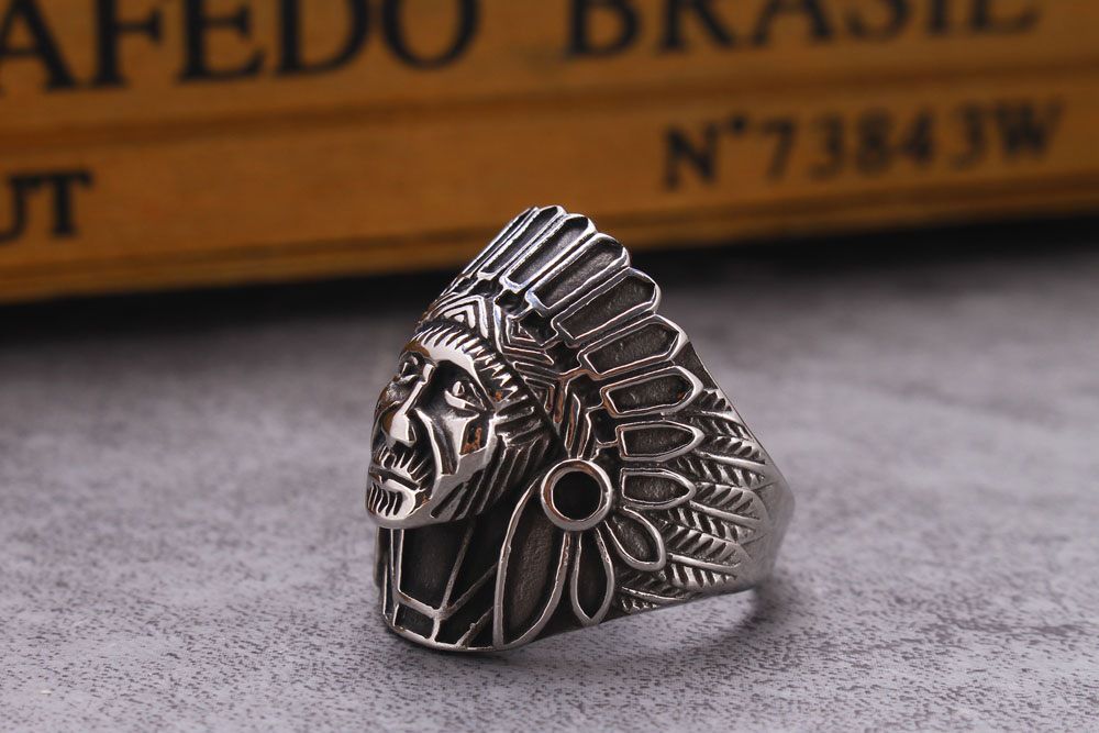 Hot Vintage Indian Chief Men's Titanium Steel Ring | Wholesale Jewelry Only 2