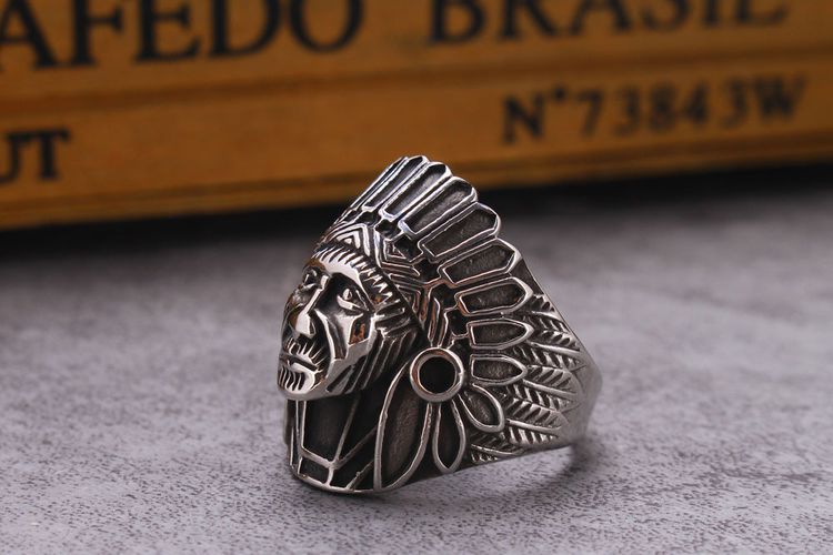 Hot Vintage Indian Chief Men's Titanium Steel Ring | Wholesale Jewelry Only 2