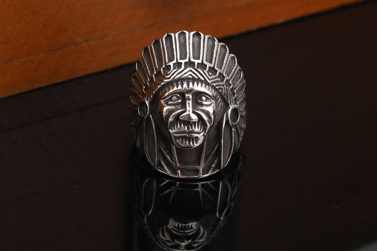 Hot Vintage Indian Chief Men's Titanium Steel Ring | Wholesale Jewelry Only 3
