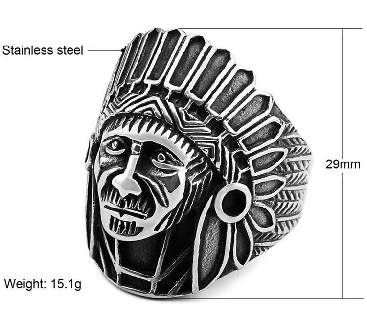 Hot Vintage Indian Chief Men's Titanium Steel Ring | Wholesale Jewelry Only 4