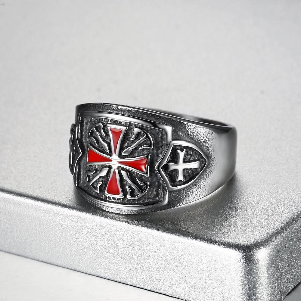 Punk Red Cross Bully Men's Titanium Stainless Steel Ring | Wholesale Jewelry Only 2
