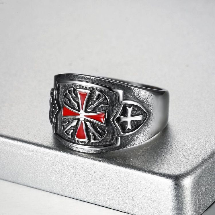 Punk Red Cross Bully Men's Titanium Stainless Steel Ring | Wholesale Jewelry Only 2