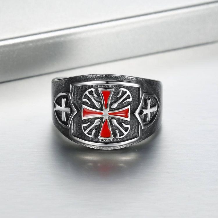 Punk Red Cross Bully Men's Titanium Stainless Steel Ring | Wholesale Jewelry Only 3