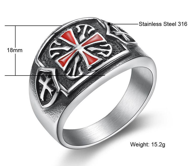 Punk Red Cross Bully Men's Titanium Stainless Steel Ring | Wholesale Jewelry Only 4